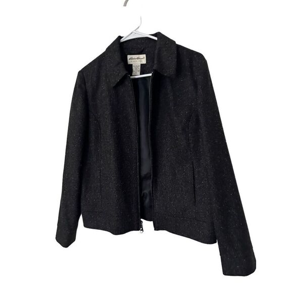 Eddie Bauer Wool Blended Full Zip-Up Collared Jacket Black Size M Classic Speckl - Picture 2 of 10